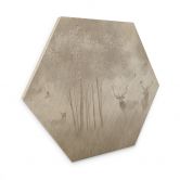 Hexagon Holzbild Hirsche im Nebelwald - Ms Tiff 