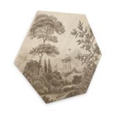 Hexagon Holzbild Landschaft mit Gartenlandschaft in Beige - Ms Tiff 