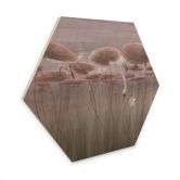 Hexagon Holzbild Lotusblumen mit Schwan im Wasser in Altrosa - Ms Tiff 