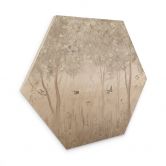 Hexagon Holzbild Sommerliche Schwalben im Blütenwald - Ms Tiff 