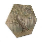 Hexagon-Holzbild Süße Waldtiere zwischen Bäumen - Ms Tiff 