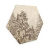 Hexagon Holzbild Wald mit Waldlandschaft in Beige - Ms Tiff 
