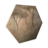 Hexagon Holzbild Waldmagie im Morgennebel Beige - Ms Tiff 