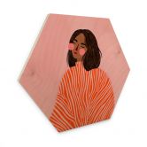 Hexagon-Holzbild Frau mit orangefarbener Decke - Müller 