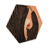 Hexagon Holzbild Frau mit schwarzem Streifenkleid - Müller 