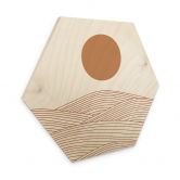 Hexagon Holzbild Sonnenaufgang über der abstrakten Wüste - Playell 