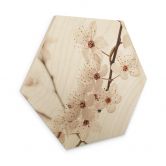 Hexagon Holzbild Zweig mit weißen Kirschblüten - Sisi & Seb 