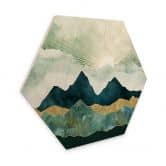 Hexagon Holzbild Sonnige Landschaft in Blau und Gold - SpaceFrog Designs 