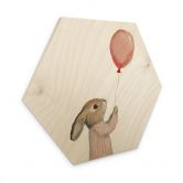 Hexagon Holzbild Süßer Hase mit Luftballon - Treechild 