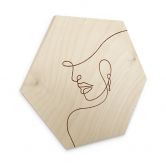 Hexagon Holzbild Zarte Konturen einer Frau - Line Art - Tunaboylu 