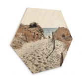 Hexagon Holzbild Strandaufgang Dünen 