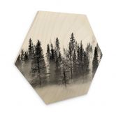 Hexagon Holzbild Nebelwald in Schwarz-Weiß - Xu 