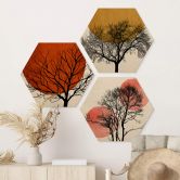 Hexagon Holzbild Kubistika - Warmer Sonnenuntergang Set (3-teilig) 