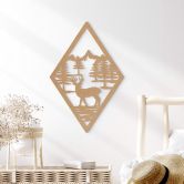 Holzdeko Hirsch im Wald in Rautenform - MDF Natur 