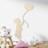 Holzdeko für das Kinderzimmer - Junge mit Herz-Ballon - Pappel 