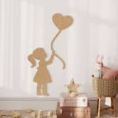 Wanddeko Mädchen mit Herz-Ballon - MDF Natur 