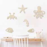 Kinderzimmer Holzdeko Meerestiere Pappel (6-teilig) - 50x30 cm 