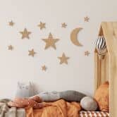 Wanddeko Mond und Sterne Set - Kawaii - MDF Natur 