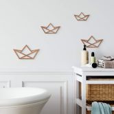 Kinderzimmer Holzdeko - Origami Schiff - Mahagoniholz (4-teilig) - 34x21 cm 