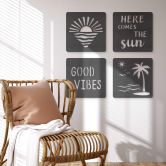 3D MDF-Deko Sonne, Strand und Palmen (4er-Set) 