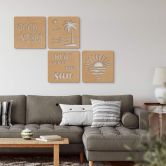 MDF-Deko Sonne, Strand und Palmen (4er-Set) - Natur 