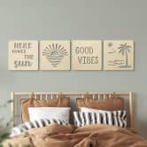 3D Holz-Deko Sonne, Strand und Palmen (4er-Set) - Pappel 