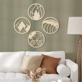 Wall decoration Poplar wood Four Elements - Fire Water Earth Air (4 parts) 