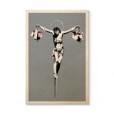 Holzbild Banksy - Jesus Christus mit Einkaufstüten 