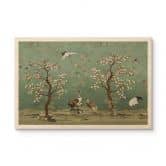 Holzbild Kraniche in floraler Landschaft - Bloomery Decor 
