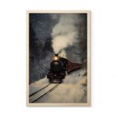 Holzbild Dampflok im verschneiten Wald - Melloi Art Prints 