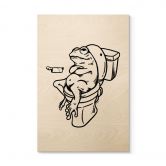 Holzbild Warten auf der Toilette - Humorvolle Frosch-Illustration - Royle 