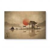 Holzbild Japanischer Tempel im Sonnenaufgang - Roze 