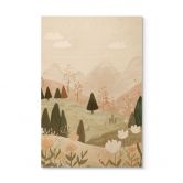 Tableau sur bois Pastel Paysage de montagne avec fleurs - Treechild 