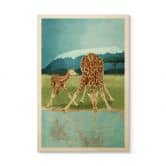 Holzbild Goed Blauw - Tiere am Wasserloch - Giraffen 