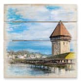 Holzbild Holzbrücke in Luzern - 40x41,5 cm 
