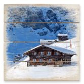 Holzbild Ferienhütte in den Schweizer Alpen - 40x41,5 cm 