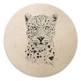 Holzbild Solti - Liebevoller Leopard - Rund 