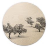 Holzbild Carrillo Lopez - Weiße Landschaft mit Bäumen - Rund 