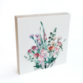 Houten Wanddecoratie om op te hangen - Wilde bloemen boeket in de lente - Goed Blauw - 15x15 cm 
