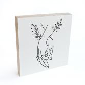 Houten Decoratieblok Line Art - Geliefden die elkaars hand vasthouden - Lizde 