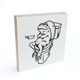 Holzbild zum Hinstellen - Warten auf der Toilette - Humorvolle Frosch-Illustration - Royle - 15x15 cm 