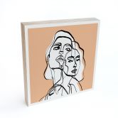 Holzbild zum Hinstellen - Line Art Porträt von zwei Frauen - Treechild - 15x15 cm 