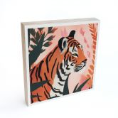 Holzbild zum Hinstellen - Tiger in rosa Dschungel - Treechild - 15x15 cm 