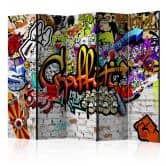 Paravent, Raumteiler freistehend, Trennwand - Bunte Graffiti, 5-teilig - 225x172 cm 