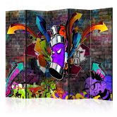 Paravent, Raumteiler freistehend, Trennwand - Graffiti: Eine Explosion der Farben , 5-teilig - 225x172 cm 