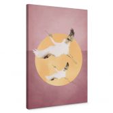 Leinwandbild Weiß-goldene Kraniche am pinken Himmel - Aureous 