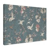 Leinwandbild Kraniche im Kirschblüten-Rausch Blau - Bloomery Decor 