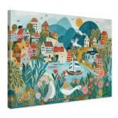Canvasbillede Farverig kystby om sommeren - Bonne Müller 