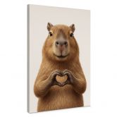 Leinwandbild Capybara mit Herzhand 