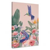 Leinwandbild Zwei Kolibris auf der bunten Blumenwiese - Goed Blauw 